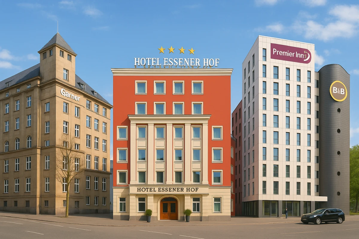 „Hotels in der Innenstadt von Essen nahe dem HDT Congress Center – Hotel Essener Hof, Premier Inn, Garner Handelshof und B&B Hotel
